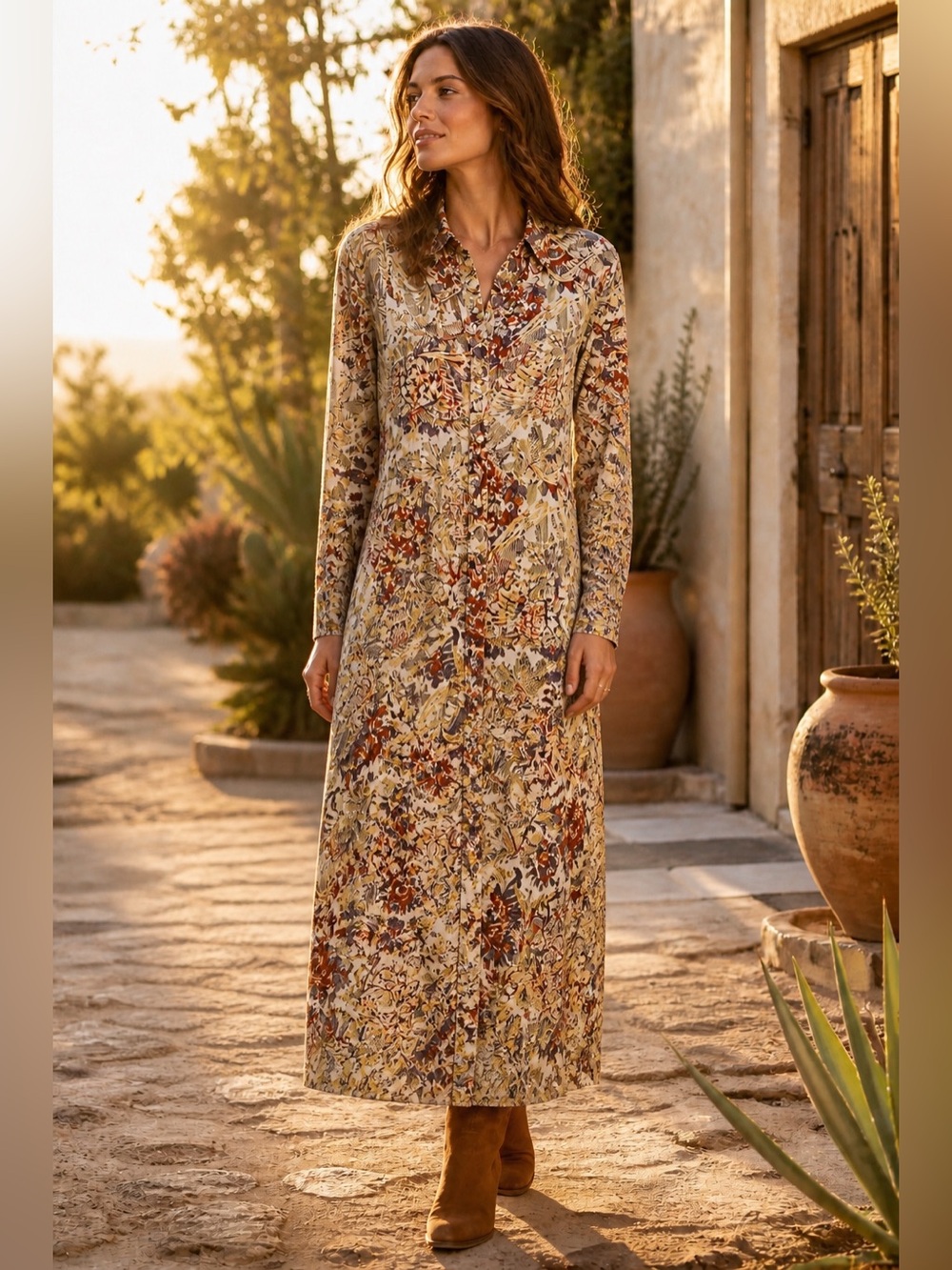 Soft Surroundings Boho Maxi Dress Button Front Flowy Lagenlook L Cottagecore